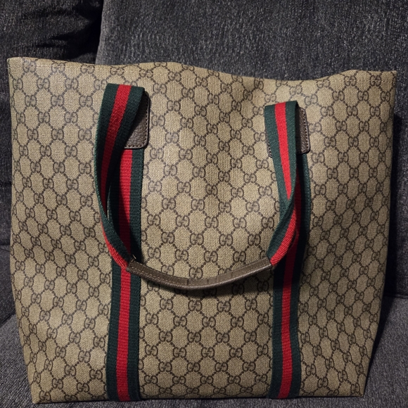 Tender GG Supreme Monogram Textured Dollar Calfskin Web Tote. - Picture 5 of 14